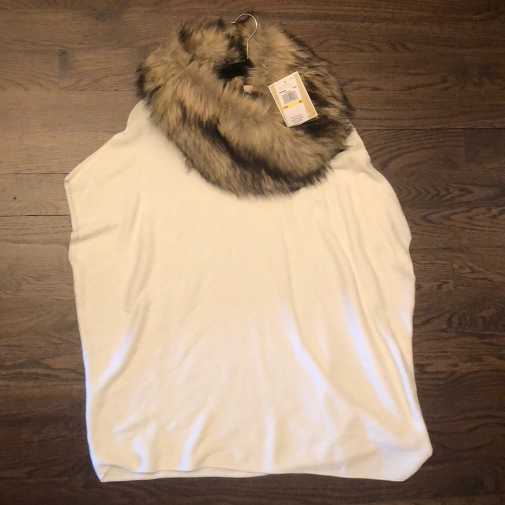 Michael Kors Cream Poncho with Removable Fur